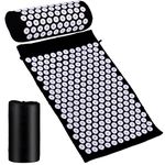 GiReich Acupressure Mat Set, Black Shiatsu Massage Mat, Acupuncture Massage Mat with Head Cushion, Bag, for Relief of Back Pain, Head and Neck Pain (66 x 42 x 2 cm)