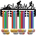 CREATCABIN Triathlon Medal Holder Display Swim Bike Run Medal Hangers Rack Sports Metal Hanging Awards Iron Small Decor Awards for Swimming Running Men Wall Home Badge Medalist Black 11.4 x 5.1 Inch