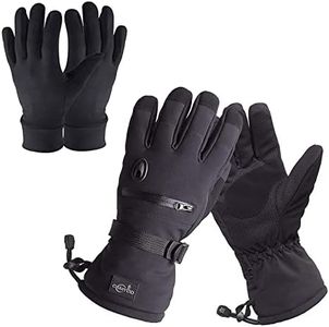 CAMYOD Men Waterproof Skiing Snowboarding Gloves with Zipper Pocket, Air Vent, Separated Liner Gloves-2 Pairs Set(2-Pair,L)