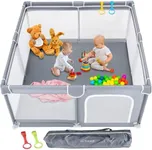 TODALE Baby Playpen 50”×50” Gray Playpen for Babies and Toddlers, Safe & Sturdy, Small Baby Play Yard with Anti-Slip Base & Breathable Mesh- Indoor & Outdoor Play Pen for Toddler & Infant