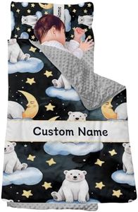 Personalized Toddler Nap Mat – Custom Name Kids Sleeping Bag with Pillow and Blanket for Preschool Daycare, Easy Carry Nap Sack for Boys and Girls Polar Bear