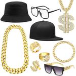 RIOSO 80s 90s Accessories Outfit for Men Hip Hop Rapper Costume Kit Fake Gold Chain Money Sign Necklace Hip Hop Rapper Costume Jewelry