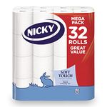 Nicky Soft Touch Toilet Tissue |Extra Value Pack – 32 Rolls of Extra Gentle White Toilet Paper |190 Sheets per Roll| 2-ply | Soft Tissue | Modern Embossing |Easy Opening | 100% FSC Certified Paper