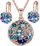 Leafael Ocean Bubble Women's Jewelry Set Made with Premium Crystals Light Sapphire Blue Purple Costume Fashion Pendant Necklace Earring Set, 18K Rose Gold Plated, 18" + 2", Gifts for Women