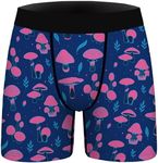 Aueyan Mens Boxer Briefs Funny Novelty Underwear Hilarious Gifts for Men No Fly, Blue Pink Mushroom, M