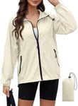 CRIPOM Packable Rain Jackets for Women Waterproof Lightweight Raincoat Womens Rain Jacket with Hood Bike Cycling Jacket Windbreaker Waterproof Jackets for Women Beige XL