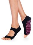 Tucketts Allegro Toeless Non-Slip Grip Socks, Recycled Cotton, Made in Colombia, Mary Jane Style Perfect for Yoga, Barre, Pilates, One Size Fits Most, 1 Pair, Black