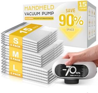 15 Pack Vacuum Seal Bags for Clothing Travel with -70KPa Electric Pump, Space Saver Storage, Reusable Vacuum Bags with Pump, Heavy Duty for Travel, White