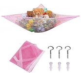 ShopHut Toy Hammock Organizer for Stuffed Toys Mesh Net - Sturdy Wall Sling Toy Organizer – With Hooks (Pink)