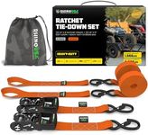 Rhino USA Ratchet Straps Tie Down Kit, 5,208 Break Strength - Includes (2) Heavy Duty 1.6" x 8' Rachet Tiedowns with Padded Handles & Coated Chromoly S Hooks + (2) Soft Loop Tie-Downs