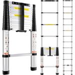 VEVOR Telescoping Ladder, 12.5 FT Aluminum One-Button Retraction Collapsible Extension Ladder, 375 LBS Capacity with Non-Slip Feet, Portable Multi-Purpose Compact Ladder for Home, RV, Loft