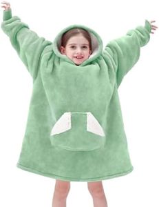Touchat Wearable Blanket Hoodie, Oversized Sherpa Blanket Sweatshirt with Hood Pocket and Sleeves, Super Soft Warm Plush Hooded Blanket for Kids, One Size Fits All (Light Green)