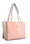 Carrylux Dual Tone Large Capacity Croco Pattern Tote Handbags Purses Shoulder Bag For Womens (Peach)