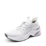 DREAM PAIRS Women's Walking Sneakers, Slip-on Air Cushion Slip Resistant Tennis Shoes - Breathable Upper - Removable Insole - Casual Gym Workout Nurse Restaurant Work Shoe, White, 9