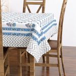 BLOCKS OF INDIA Cotton Hand Block Print Rectangular Table Cloth For 6 Seater Dining Table (60 Inch X 90 Inch) (Blue Grey Buti)