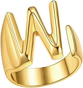 FindChic Initial Ring Gold, Letter W Statement Rings for Women Capital Alphabet Ring, Stackable Knuckle Ring 18K Gold Plated Resizable Fashion Wedding Rings Jewelry Gift