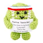 Positive Tennis Ball, Cute Funny Crochet Inspirational Tennis Ball Positive Knitted Doll Crochet Toy with Positive Card for Sports Lover Friends Party Decorations