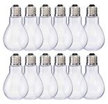 Home Collectives Fillable Light Bulb Containers, 12 Pack – Clear Plastic Candy Jars, Party Favors, Decorative Centerpieces, Arts and Crafts Supplies - Twist Off Cap, Freestanding Bottom, 4” Tall