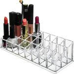 Boniry Clear Cosmetic Storage Lipstick Organizer, Acrylic Makeup Storage Holder Box, Cosmetic Display Case, Small Jewellery Storage Stand and Nail Paint Holder (24 Compartments 23L X 9W CM)