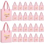 Honoson 30 Pcs Mini Gift Bag with Handle 4 x 2.75 x 4.5'' Small Thank You Paper Bag Foil Gift Bag Wedding Wrap Bag Halloween Birthday Christmas Thanksgiving Party Favor Bag(Pink/ Gold)