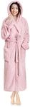 PAVILIA Women Hooded Plush Soft Robe | Fluffy Warm Fleece Sherpa Shaggy Bathrobe, Light Pink, Small-Medium