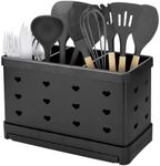 SIMDAO Cutlery Drainer, Stainless Steel Utensil Holder, Cutlery Holder Drainer with 3 Compartments, Kitchen Utensils Organizer, Black Countertop Cutlery Drying Holder, Cooking Tools Set Storage Pots