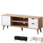 ALFORDSON TV Cabinet Stand with 2 Drawers, 2 Shelves and Storage Cabinet, Modern Furniture Entertainment Unit for Living Room, Multimedia Centre, 120 x 30 x 43cm, Wood White