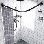 Adjustable Curved Shower Curtain Rod,Black Corner Shower Curtain Rod No Drill,Stretchable 304 Stainless L Shaped Shower Rod,for Bathroom, Clothing Store,Private Space,F