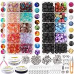 EuTengHao 878Pcs Lava Beads Chakra Beads Glass Crackle Beads Kit with Spacer Beads Jump Ring Jewelry Findings for Diffuser Essential Oils Yoga Bracelets Earrings Necklace DIY Jewelry Making Supplies