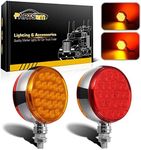 Partsam 2pc 4 Round Double Face Single Stud Mount Pearl Red/Amber 48 LED Pedestal Fender Reflective Lights w Chrome Die Cast Housing Sealed for Kenworth Peterbilt Freightliner Western Star Volvo