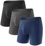DAVID ARCHY Men's Boxer Briefs Separated Pouches Micro Modal Ultra Soft and Breathable Underwear with Fly 3 Pack, Black+dark Grey+navy Blue (Micro Modal), Large