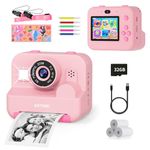 ASTGMI Kids Camera,Kids Instant Print Selfie Camera for Girls,1080P HD Digital Camera for Kids with Print Paper & 32GB Card, Christmas Birthday Gifts Kids Toys for 3-12 Years Old (Pink)