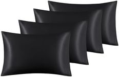 Bedsure Pillow Cases 4 Pack - Similar to Silk Pillowcase, Cooling Satin Pillowcase for Hair and Skin with Envelope Closure, Gifts for Women, Queen & Standard Size 50x75 cm, Black