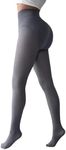 CHICME Womens Thermal Pantyhose Leggings High Waist Butt Lifting Tights Transparent Fleece Lined Pants Gray-One Size