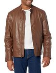 Cole Haan Men's Washed Leather Moto Jacket, Cognac, Medium