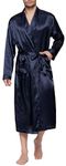 Lavenderi Mens Silky Satin Lounge Robe, Long Lightweight Sleepwear (XL, Navy)