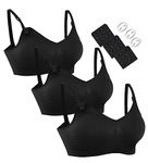 HOFISH Women's Maternity Bras Wirefree Nursing Bra for Pregnancy Breastfeeding Bra 3Pack Black Medium