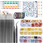 JOYJULY Nail Art Design Tools, 3D Nail Art Decorations Kit with Nail Art Brushes Dotting Tools Holographic Nail Art Stickers Nail Foil Tape Strips and Nails Art Rhinestones and Pick-Up Tweezers