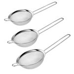 Tea Strainer Fine Mesh Sieve (7cm 8cm 10cm) Size Stainless Steel with Non Slip Handle Kitchen Craft Strainers for Loose Tea Cocktail Juice Flour Spices and Baking Silver Color (Pack of 3)