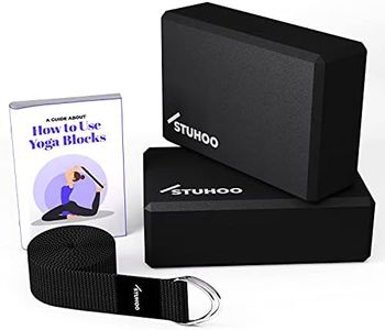 STUHOO Lot de 2 Blocs et Sangle de Yoga Avec Livre Électronique - Brique Robuste et Bloc de Mousse EVA Léger Pour Approfondir les Poses, Fournit Force et Stabilité