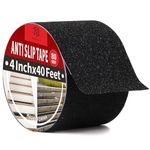 ROSEUP 4" x 40Ft Heavy Duty Anti Slip Tape for Stairs Outdoor/Indoor Waterproof Grip Tape Safety Non Skid Roll for Stair Steps Traction Tread Staircases Non Slip Strips, Black