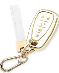 keycov Key fob Cover for Chevy Accessories Keychain keyshell Ring case Compatible with Chevrolet Equinox Malibu Camaro Cruze Traverse Volt Bolt Protector（White）