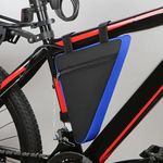 FLYMANN Bicycle Bag Cycle Frame Bag | Zipper Storage with 3 Attachment Straps | Triangle Corner Bicycle Storage Pouch (Blue-Black)