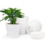 KINGLAKE 8Pcs 4" Small White Plant Pots Plastic Flower Pots Indoor Plant Pots for Office House Desk with Trays/Pallets