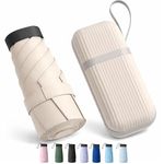 REXERA UV Travel Mini Folding Ultra Compact pastel Umbrella with Hard Case, Manual Open 6 Ribs Lightweight Premium Portable, Windproof Small Sun & Rain Pocket Umbrella for Men and Women- Use in Rain & Summer (Beige)