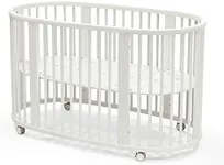 Stokke Sleepi Bed, White - Oval Crib Suitable for Ages 0-5 Years Old - Adjustable, Stylish & Flexible - Sturdy Beech Wood Frame