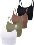 4 Pack Cropped Tank Tops for Women, Spaghetti Strap Crop Top Basic Sports Crop Cami Half Camisoles for Teen Girls (Black, Coffee, Green, White,S)