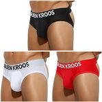 Arjen Kroos Men's Jockstrap Underwear Breathable Mesh Athletic Supporter Cotton Pouch Jock Briefs,Black/White/Red（3 PACK-AK2150,Large