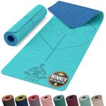 Yogii Yoga Mat - Non-Slip 6mm Thick TPE & Travel-friendly Yoga Mat - Perfect for Home & Gym Exercise Fitness & Pilates - With Laser Alignment Guides (Teal/Blue) for Men & Women
