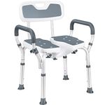 NArra Shower Stool with Hygiene Cut-Out, 6 Height Adjustable Shower Chair with Backrest Armrests Load up to 180kg with Non-Slip Foot Pads, Bath Chair Bathroom Aid for Seniors, Pregnant Women, Disabled